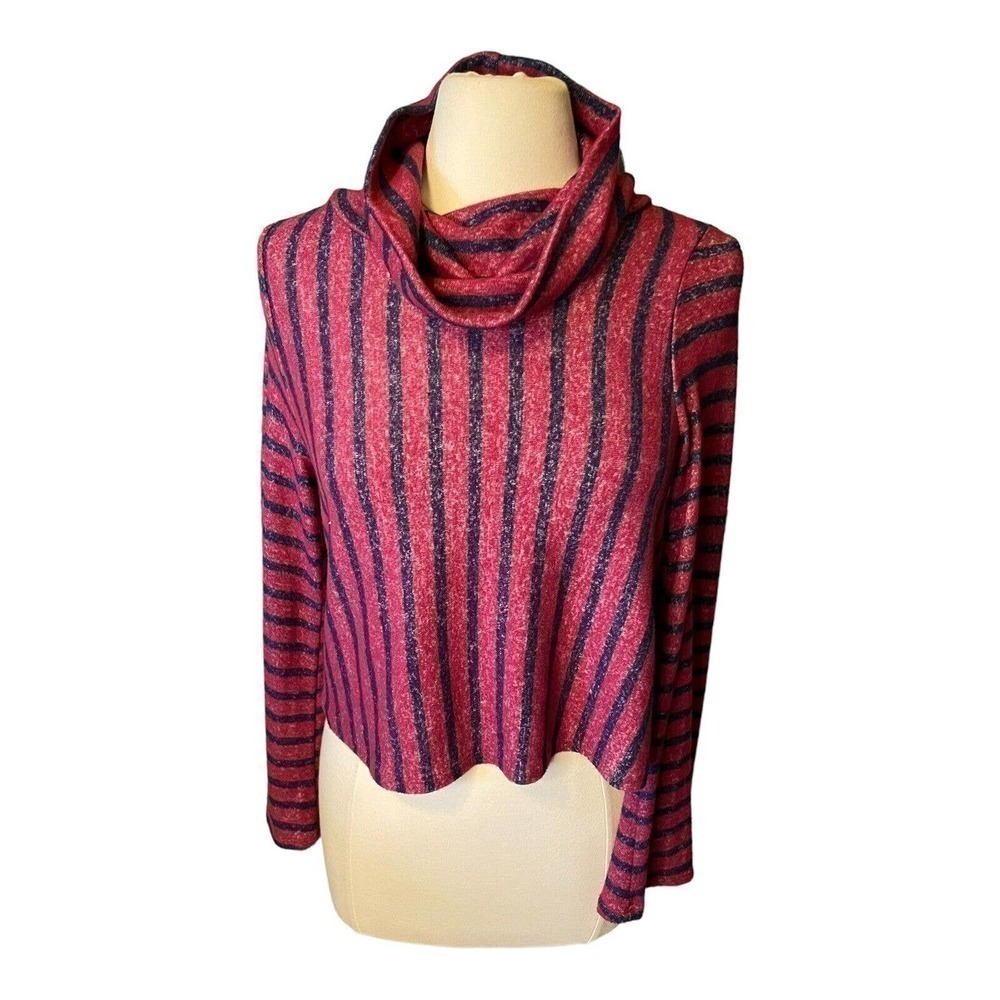Le Lis Arabella Cropped Slub Knit Cowl Neck Striped Top Size Medium